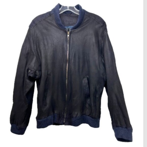 Saks Fifth Ave mens baseball coat blue large vtg Suede Western Jacket bomber - Picture 1 of 14
